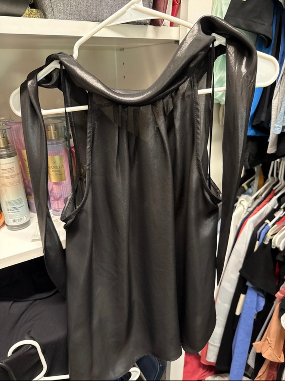 Jennifer Lopez Black Satin-Look Halter Top with Red Label